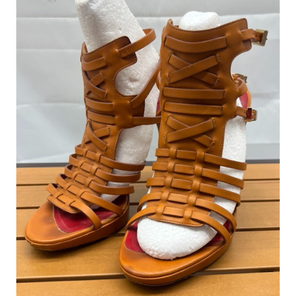 Cesare Paciotti Brown Leather Strappy Platform Sandals Size 37.5 - Picture 2 of 13